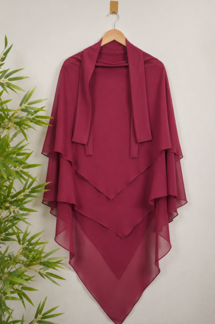 Maroon three layer ready hijab