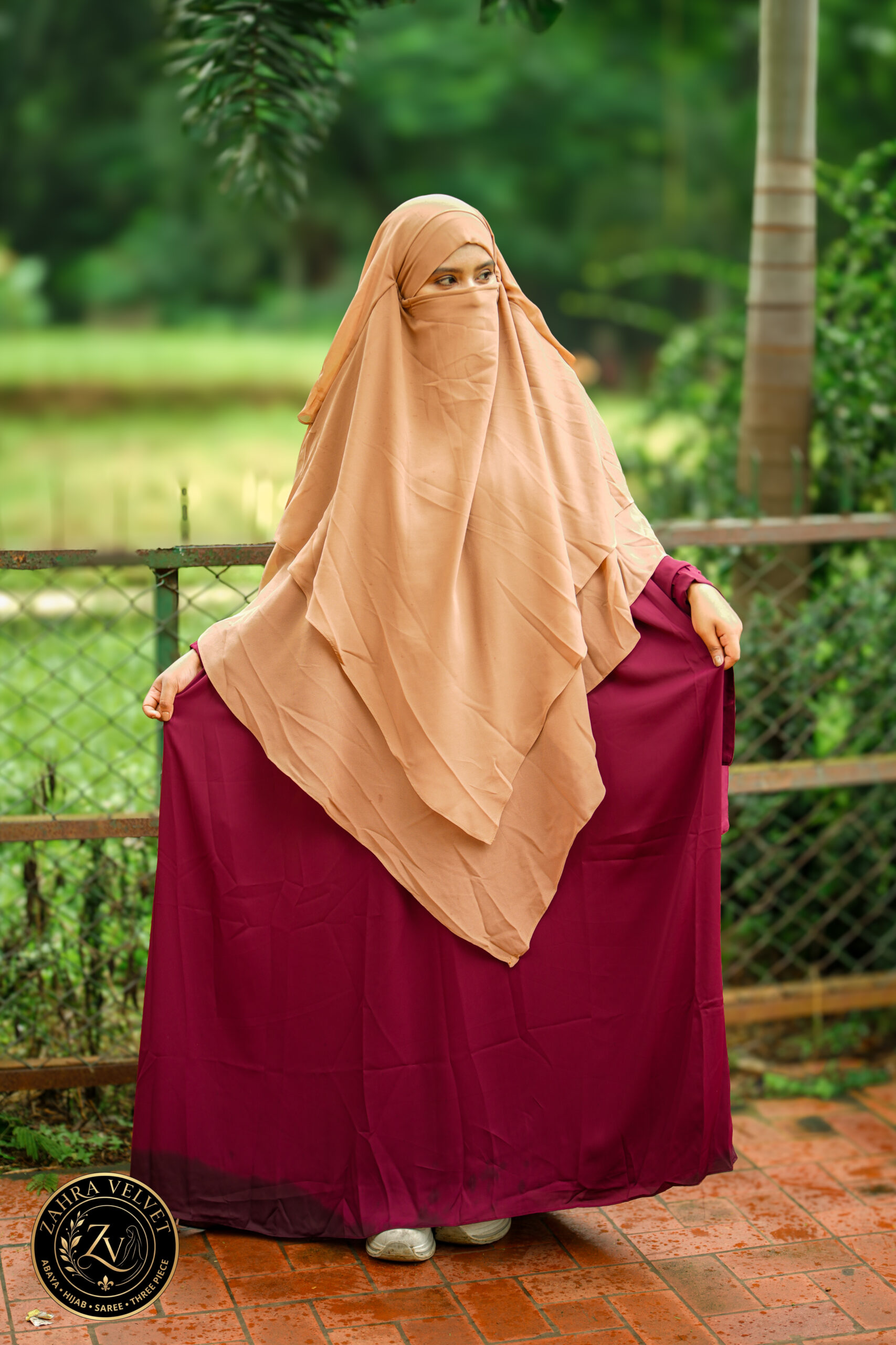 Maroon Color Abaya & Skin Hijab Combo - Image 3