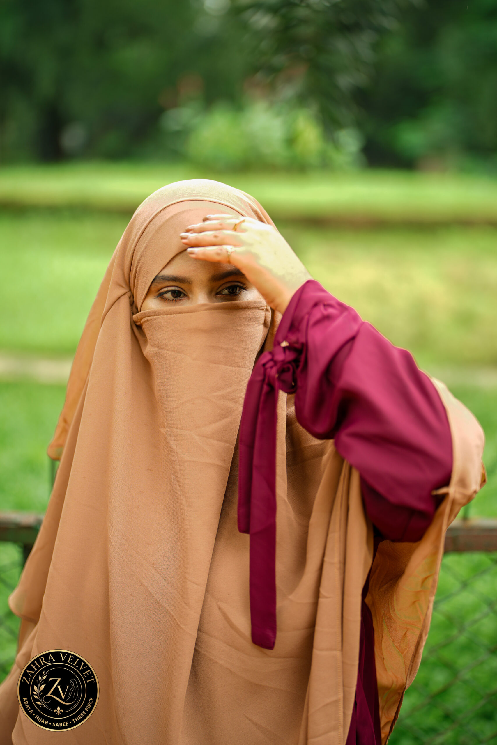 Maroon Color Abaya & Skin Hijab Combo - Image 2