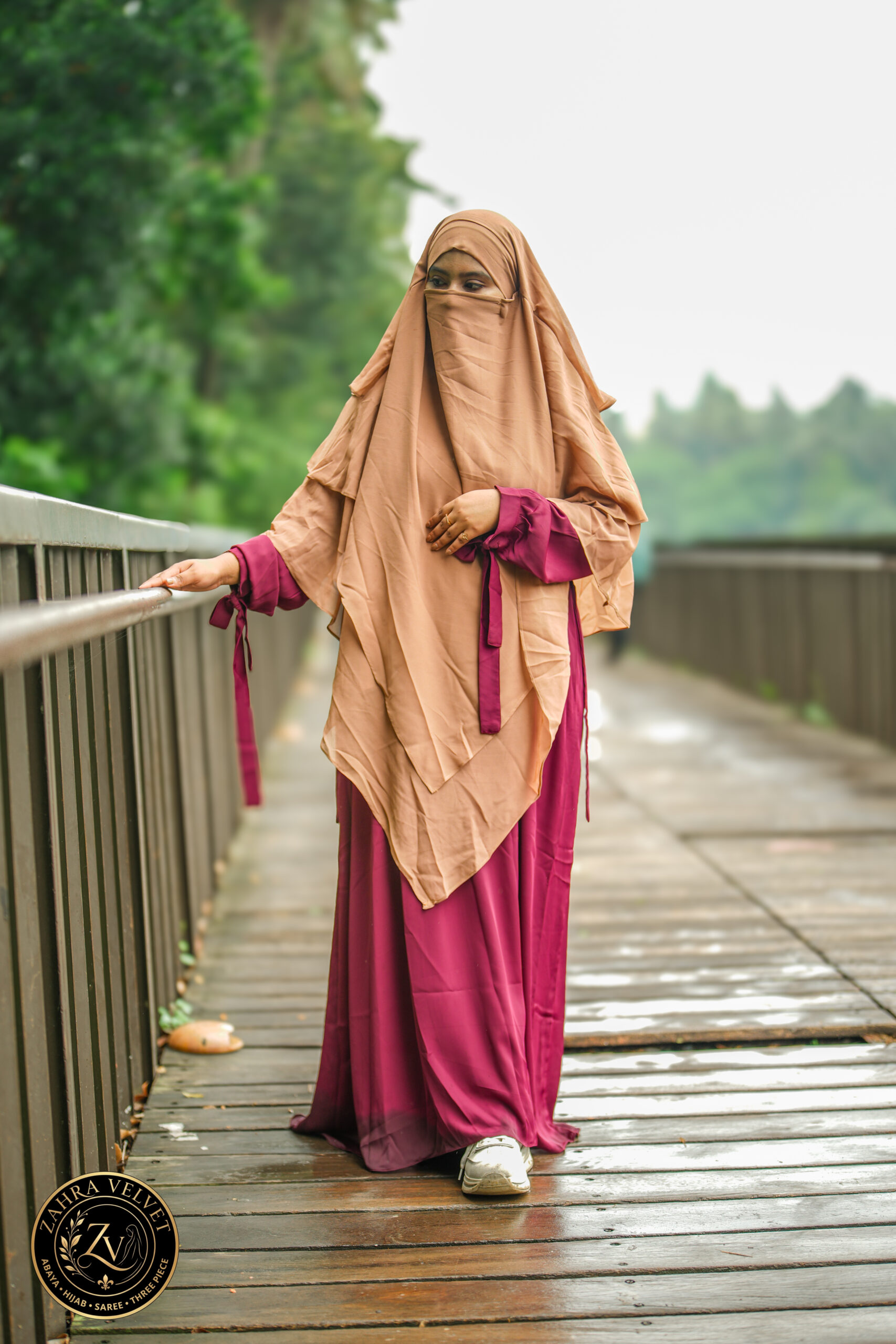 Maroon Color Abaya & Skin Hijab Combo