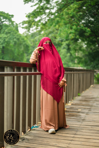 Skin Color Abaya & Maroon Hijab Combo
