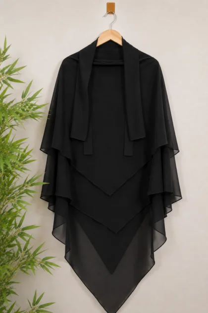 black three layer ready hijab